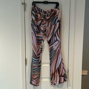 Silk pants, abstract pattern, low rise with flared leg, SW3, Bespoke